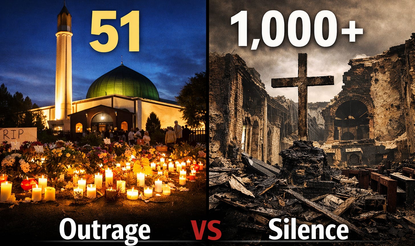Islamophobia Day Hypocrisy: 51 Muslims Killed = Outrage; 1,000+ Christians Killed = Silence